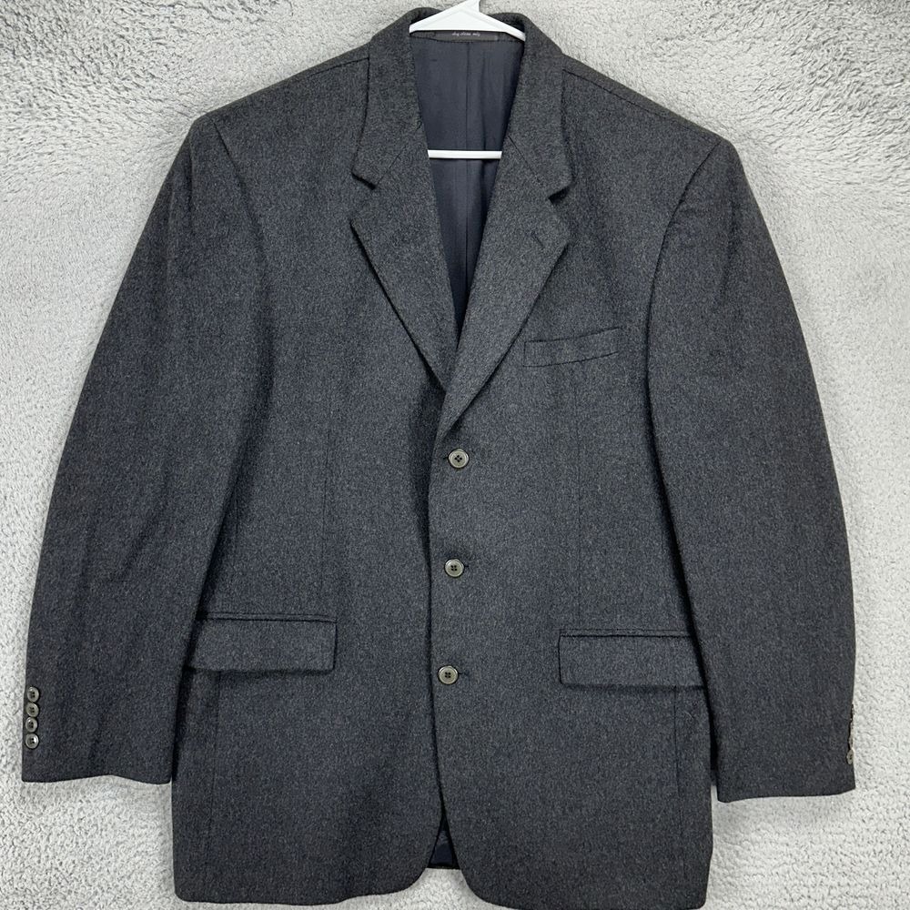 Andrew Fezza Sport Coat Blazer Mens 43L Dark Gray 100% Cashmere 3 Button Closure